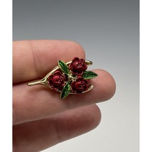 Vintage Gerry&#39;s Enamel Wishbone Brooch Pin Roses Gold-Tone Flowers - $12.00