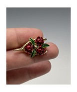 Vintage Gerry&#39;s Enamel Wishbone Brooch Pin Roses Gold-Tone Flowers - $16.41 CAD