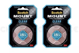 3M Scotch-Mount Clear Double Sided Mounting Tape, 1 x 60 inch - Lot of 2 - £12.76 GBP