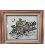 Vintage Art Drawing Victorian Mansion Colorful Framed Signed by Artist - $197.54