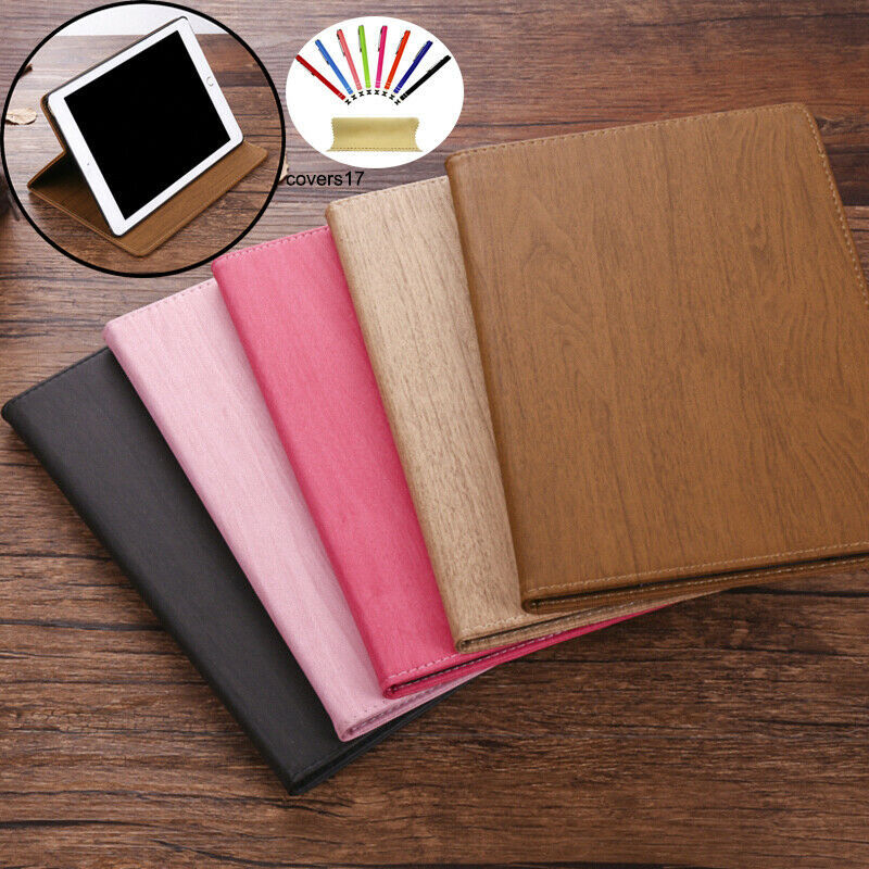 WoodLooks Leather wallet Flip Magnetic BACK cover Case for Apple iPad models