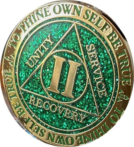 RecoveryChip 2 Year AA Medallion Reflex Green Glitter Gold Plated Chip II
