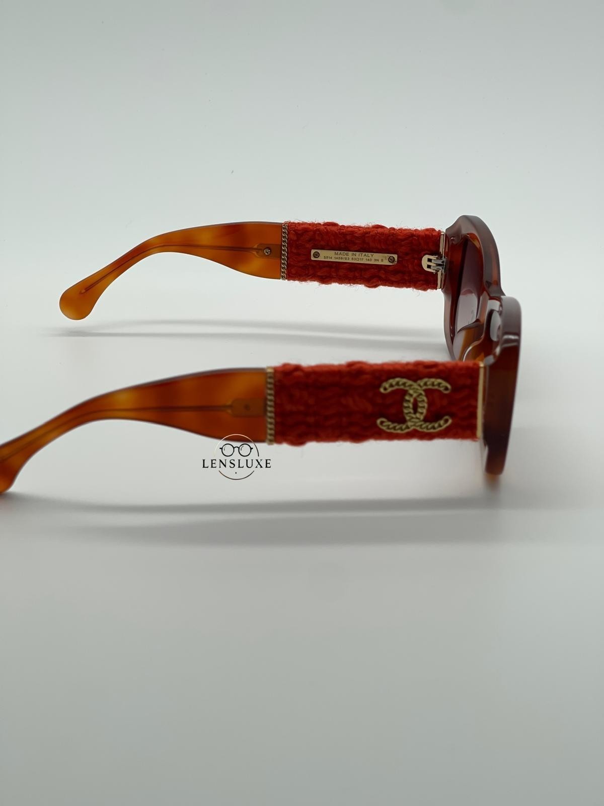 CHANEL CH5514-C 622/S6 Polished Red Tweed Gold CC Logo Sunglasses NWT w/ Case Item image 4