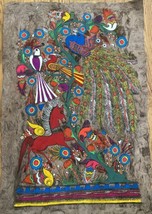 Vintage Native American Polychrome Painting on Bark Peacock - $37.99