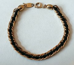 TRIFARI Signed Black Gold Tone Twisted Rope Chain Bracelet 7 Inches Long - £11.95 GBP
