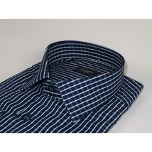 Men's Shirt By CASILA Turkey Cotton Blend Long Sleeves 502050-03 Navy Checker image 4
