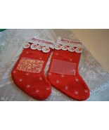 Lot of 2 Red White Merry Christmas Snowman Stockings Picture Name Tag Ho... - $23.89 CAD
