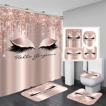 4PCS/Set Pretty Eyelash Shower Curtain Spark Rose Gold Drips Hello Gorgeous   - £32.17 GBP