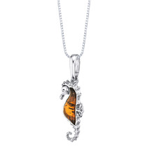 Sterling Silver Baltic Amber Seahorse Pendant Necklace - £67.92 GBP