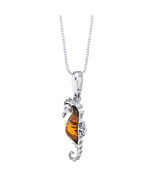 Sterling Silver Baltic Amber Seahorse Pendant Necklace - €72,92 EUR