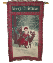 Christmas Santa Hanging Tapestry Reindeer Toys 38x22 Cotton India Holiday Fringe - £11.86 GBP