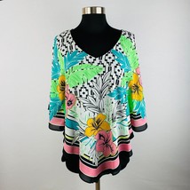 Ruby Rd Womens Large L Beautiful  Colorful Large Floral &amp; Leaf Print Top - £21.39 GBP
