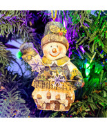 Christmas Ceramic Glitter Snowman Ornament. Green Hat/Coat with Snowflake - £4.67 GBP