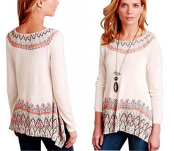 Anthropologie High Low Top Print Accent Sweater Medium 6 8 Knitted &amp; Knotted NWT - £53.59 GBP