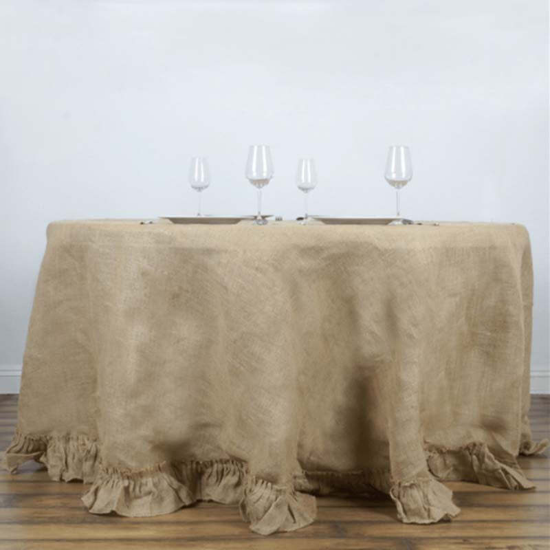 120" Round Tablecloth Natural Ruffled Rustic Burlap Tablelinens Jute - $99.88