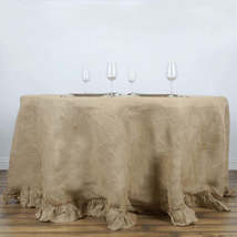120&quot; Round Tablecloth Natural Ruffled Rustic Burlap Tablelinens Jute - £78.37 GBP