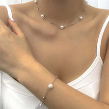 Pearl &amp; Silver-Plated Station Necklace &amp; Bracelet Set - £11.18 GBP