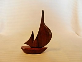 Carved Wooden Mahogany Sail Boat Figurine 5.25&quot; Tall from Dominica - £24.35 GBP