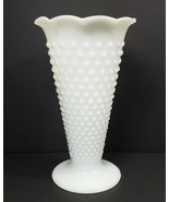 Vintage Anchor Hocking 9.5&quot; Pedestal Milk Glass Hobnail Trumpet Vase - £14.13 GBP