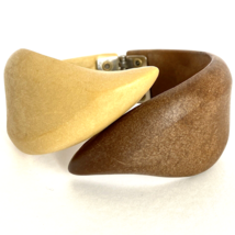 c1970s Vintage Dark &amp; Honey Color Wood Composite Crossover Hinged Bracelet 6.75” - £27.93 GBP