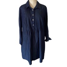 eShakti Dark Blue Chambray Pintuck Yoke Long Sleeve Collared Shirt Dress... - $37.16