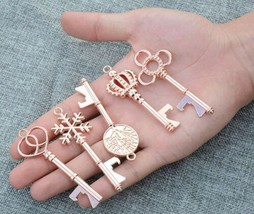 5 Skeleton Key Pendants Bottle Openers Wedding Favors Steampunk Rose Gold Mix - £7.18 GBP