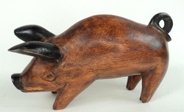 Vintage FOLK ART Hand Carved Wooden PIG Solid Wood Figurine Sculpture Farm - £23.19 GBP