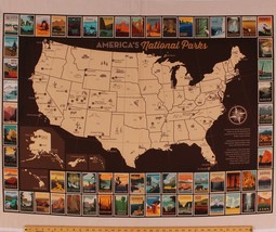 36.5&quot; X 44&quot; Panel America&#39;s National Parks Map Postcards Cotton Fabric D472.42 - £11.44 GBP