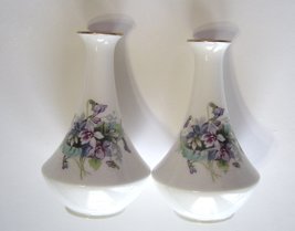  2 Vintage Noritake Nippon Toki  Bud Vases Purple Flower Mini Japan   - £39.86 GBP