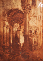 1907 antique swedish sepia etching Venetian cathedral interior w prayers - £111.41 GBP