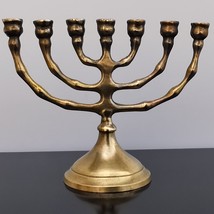 Vintage Small Cast Brass Judaica Hanukkah Menorah Israel Holy Land Tree 7 Arms - £21.89 GBP