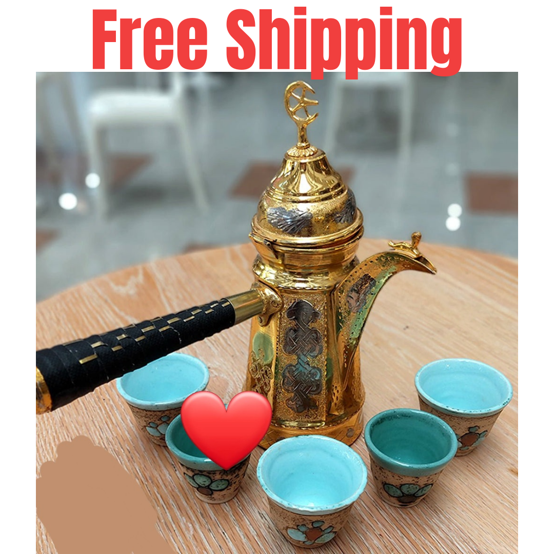 24k Gold Plated on Solid Brass Arabian Coffee Pot Dalleh دلة قهوة - $470.25