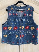 Vintage 90s SUSAN BRISTOL Floral Crewel Embroidered Denim Vest WOMEN&#39;S 2W - £24.68 GBP