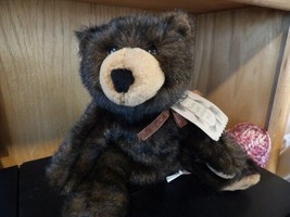 Stuffed Animal House 9&quot; Laying Black Brown Floppy Bear With Tags Animal Toy - £19.07 GBP