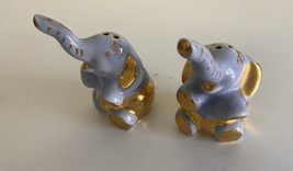 Elephant Circus Trunk Up Souvenir Blue Gold Salt and Pepper Shaker Table... - $14.84