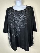 NWT Faded Glory Womens Plus Size 4X Black Animal Print Scoop T-shirt 3/4... - $18.59