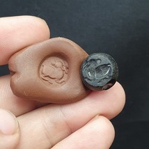 Antiguo amuleto de cuentas de ágata sello de piedra negra tibetano del... - $56.64