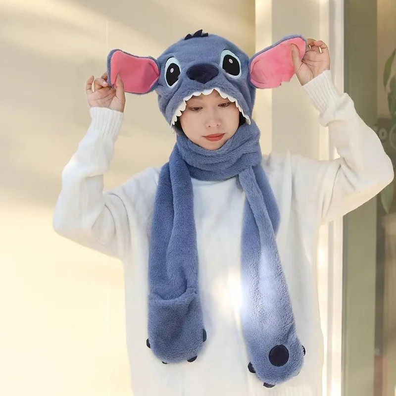 Miniso Stitch Cartoon Anime Kawaii Rabbit Ears Hat Winter Plush Thicken Keep - £15.70 GBP