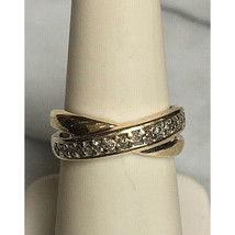 Yellow Gold &amp; Diamond Cross Over Ring Band Size 6.5 Sky - £213.47 GBP