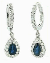 0.88ct Diamond Blue Sapphire 14k White Gold Halloween Wedding Earrings - $1,626.77