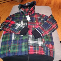 NEW Polo Ralph Lauren Hoodie Jacket Patchwork Plaid Color Block Full Zip... - $97.81