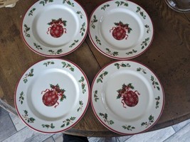 4 Christopher Radko 8 Inch Holiday Celebrations Plates Red Ornament Red Trim  - £19.66 GBP