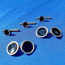Elegant Vintage Deco Onyx Platinum Rim Cuff Links 14k Gold Gatsby Era Buttons - $2,194.65 CAD