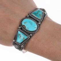 6.25&quot; c1940&#39;s Navajo silver and turquoise cuff bracelet - £692.62 GBP
