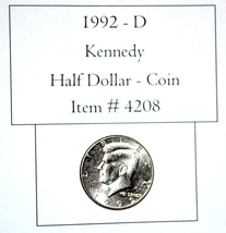 1992 D Kennedy Half Dollar, # 4208, Half Dollar Coin, vintage coins, rar... - $12.95