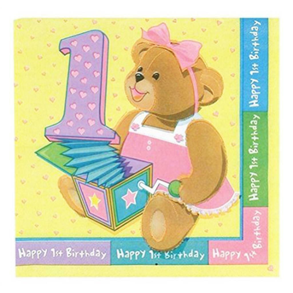 1st Birthday Bears Pink Dessert Napkins Party Supplies 16 Per Package New - $2.95