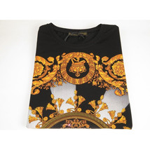 Men LAVERITA European Fashion Crew Shirt Rhine Stones Crown Florals 12089 Black image 4