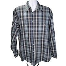 Wrangler Pearl Snap Western Shirt Mens XL Blue Plaid Long Sleeve Rodeo Cowboy  - £18.63 GBP