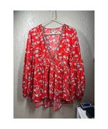 Ivy Jane Womens Red Floral Boho Peasant Long Sleeve V Neck Top Size Medium - €28,31 EUR