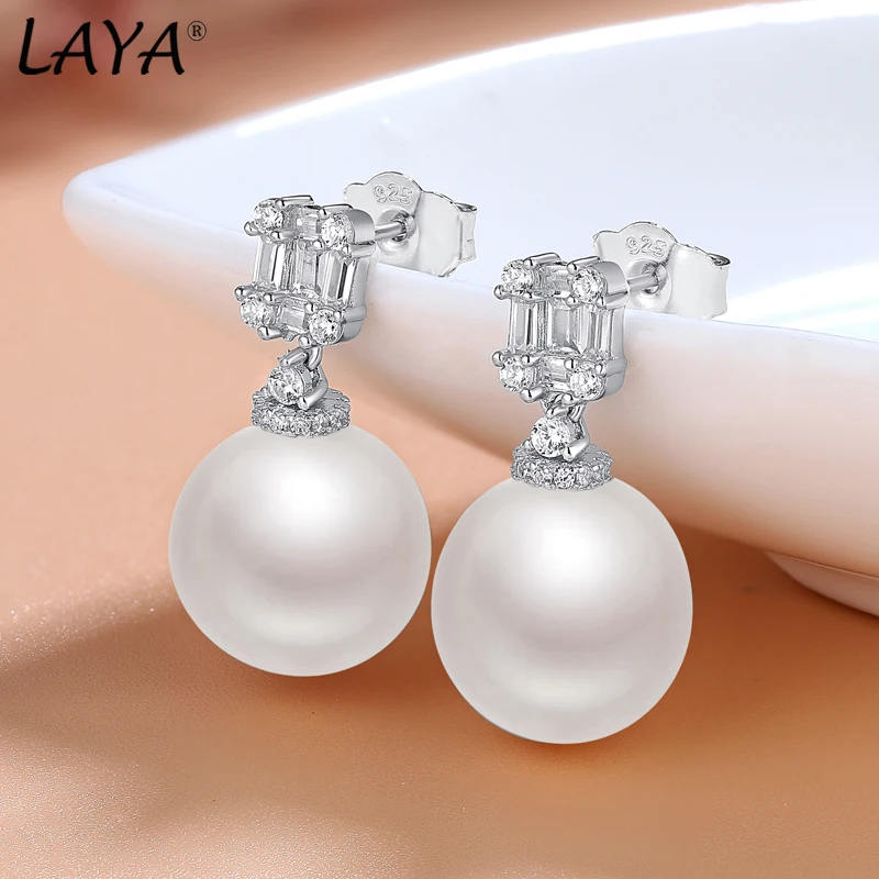 Shell Pearl Earrings For Women Pure 925 Sterling Silver Shiny White Cubic Zircon - £32.78 GBP